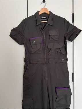Wildfang Black Utility Jumpsuit with Purple Trim